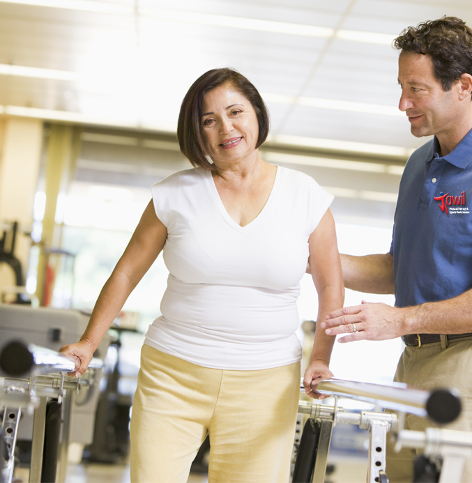 Services-Balance Picture of woman doing a balance assessment at Tawil Physical Therapy
